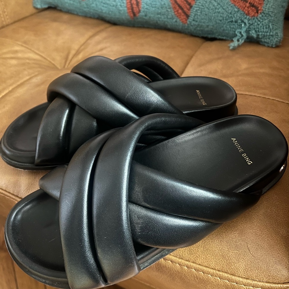 Anine Bing Black Leather Slides size 39/9